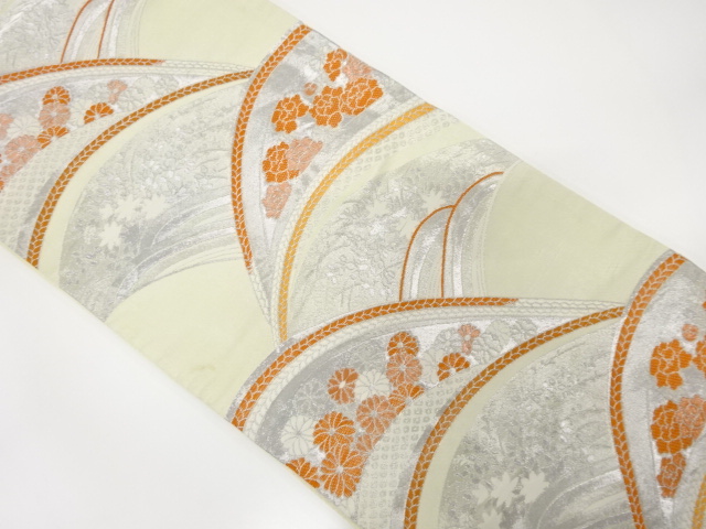 JAPANESE KIMONO / ANTIQUE FUKURO OBI / WOVEN ABSTRACT SEIGAIHA & FLOWER